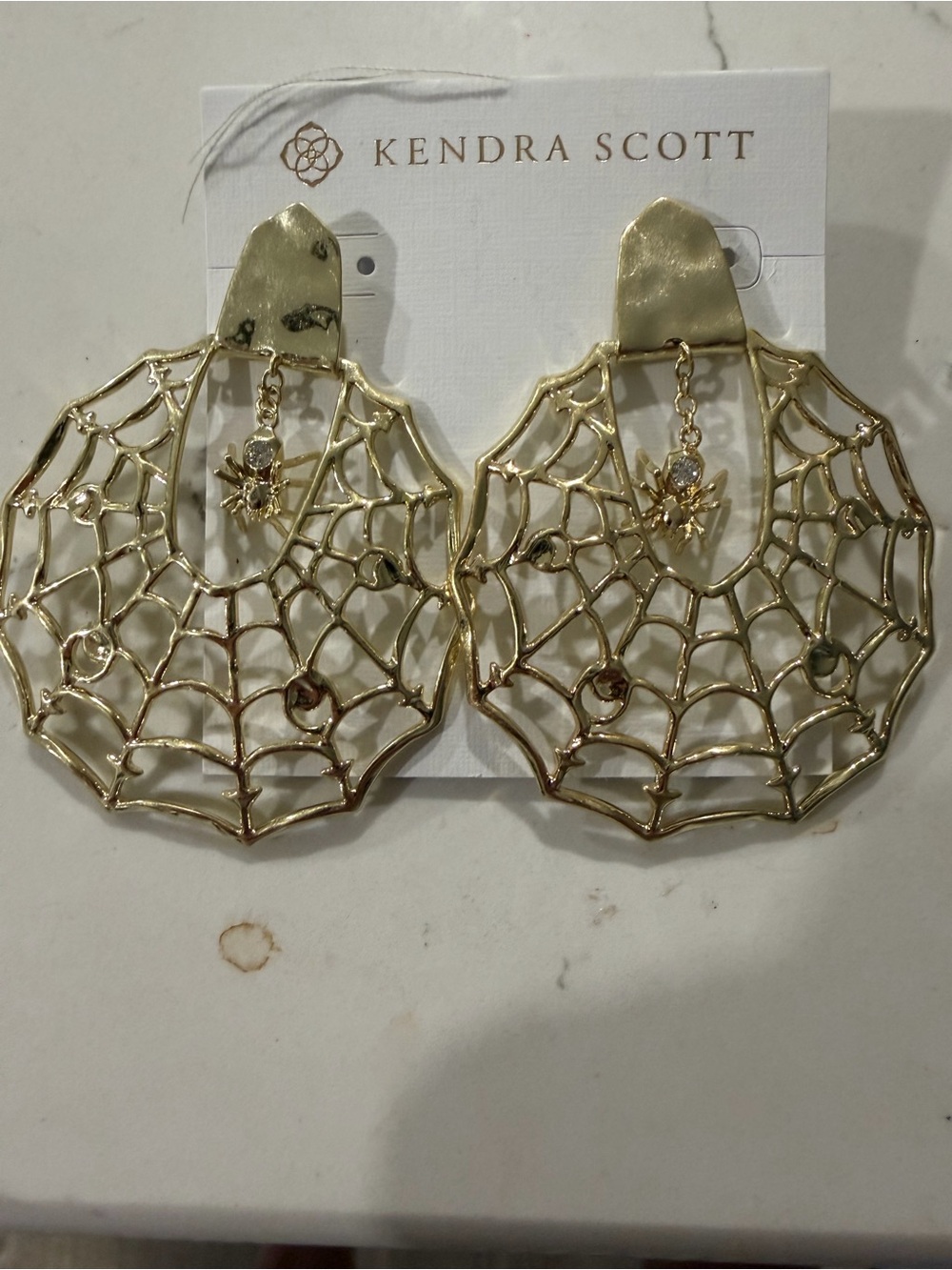 Kendra Scott Gold Spiderweb Drop Earrings with Crystal Accents